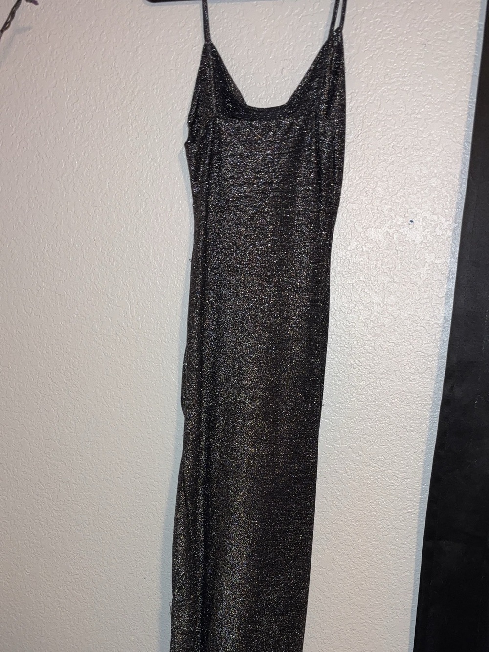 Shimmer Slip Maxi Dress in Metallic Black